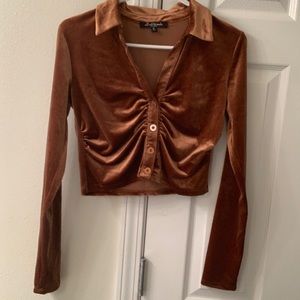 Suede brown long sleeve crop top (juniors)